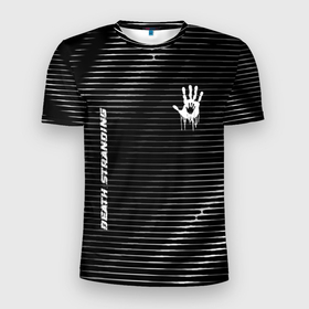 Мужская футболка 3D Slim с принтом Death Stranding metal game lines в Белгороде, 100% полиэстер с улучшенными характеристиками | приталенный силуэт, круглая горловина, широкие плечи, сужается к линии бедра | 