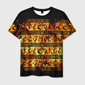 Мужская футболка 3D с принтом Кокопелли   танцы в огне в Курске, 100% полиэфир | прямой крой, круглый вырез горловины, длина до линии бедер | Тематика изображения на принте: 