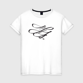 Женская футболка хлопок с принтом Каллиграфия узорный элемент в Рязани, 100% хлопок | прямой крой, круглый вырез горловины, длина до линии бедер, слегка спущенное плечо | 