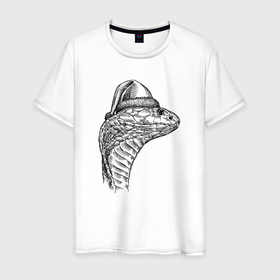 Мужская футболка хлопок с принтом Новогодняя кобра в Курске, 100% хлопок | прямой крой, круглый вырез горловины, длина до линии бедер, слегка спущенное плечо. | 