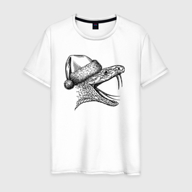 Мужская футболка хлопок с принтом Профиль новогоднего змея в Кировске, 100% хлопок | прямой крой, круглый вырез горловины, длина до линии бедер, слегка спущенное плечо. | 