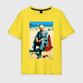 Мужская футболка хлопок Oversize с принтом Великий вождь Ленин на пляже   Биарриц в Петрозаводске, 100% хлопок | свободный крой, круглый ворот, “спинка” длиннее передней части | 