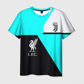 Мужская футболка 3D с принтом Juventus x Liverpool geometry в Тюмени, 100% полиэфир | прямой крой, круглый вырез горловины, длина до линии бедер | 