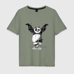 Мужская футболка хлопок Oversize с принтом Кунгфу панда По , 100% хлопок | свободный крой, круглый ворот, “спинка” длиннее передней части | 
