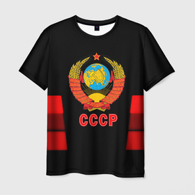 Мужская футболка 3D с принтом СССР геометрия красный в Новосибирске, 100% полиэфир | прямой крой, круглый вырез горловины, длина до линии бедер | 