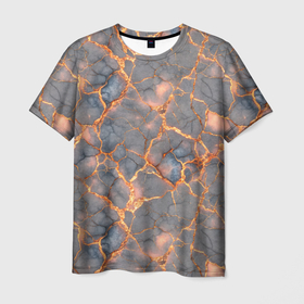Мужская футболка 3D с принтом Текстура треснувшего темно серого мрамора в Кировске, 100% полиэфир | прямой крой, круглый вырез горловины, длина до линии бедер | 