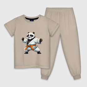 Детская пижама хлопок с принтом Кунгфу панда По каратист , 100% хлопок |  брюки и футболка прямого кроя, без карманов, на брюках мягкая резинка на поясе и по низу штанин
 | 