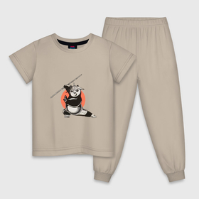 Детская пижама хлопок с принтом Кунгфу панда По с бамбуковой палкой в Санкт-Петербурге, 100% хлопок |  брюки и футболка прямого кроя, без карманов, на брюках мягкая резинка на поясе и по низу штанин
 | 