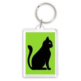 Брелок прямоугольный 35*50 с принтом Черный кот на зеленом фоне в Курске,  |  | Тематика изображения на принте: 