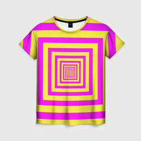 Женская футболка 3D с принтом Удаление квадратов   оптический коридор желтый в Курске, 100% полиэфир ( синтетическое хлопкоподобное полотно) | прямой крой, круглый вырез горловины, длина до линии бедер | 