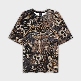 Мужская футболка oversize 3D с принтом Металлика на фоне воронов черепов и рун в Тюмени,  |  | 