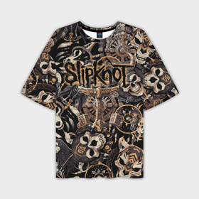 Мужская футболка oversize 3D с принтом Slipknot на фоне масок черепов животных в Кировске,  |  | 