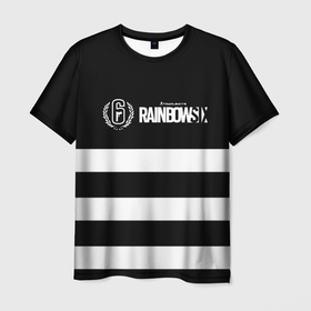 Мужская футболка 3D с принтом Rainbow six geometry line в Петрозаводске, 100% полиэфир | прямой крой, круглый вырез горловины, длина до линии бедер | 