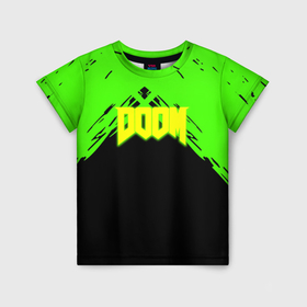 Детская футболка 3D с принтом Doom кислотное лого в Кировске, 100% гипоаллергенный полиэфир | прямой крой, круглый вырез горловины, длина до линии бедер, чуть спущенное плечо, ткань немного тянется | Тематика изображения на принте: 