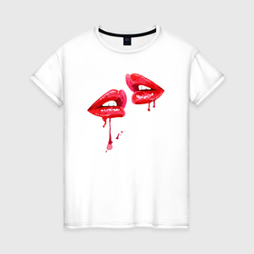 Женская футболка хлопок с принтом Sexy lips в Белгороде, 100% хлопок | прямой крой, круглый вырез горловины, длина до линии бедер, слегка спущенное плечо | 