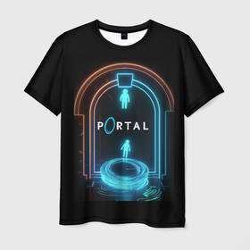 Мужская футболка 3D с принтом Portal neon  style logo в Кировске, 100% полиэфир | прямой крой, круглый вырез горловины, длина до линии бедер | Тематика изображения на принте: 