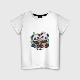 Детская футболка хлопок с принтом Панды семья в Санкт-Петербурге, 100% хлопок | круглый вырез горловины, полуприлегающий силуэт, длина до линии бедер | 