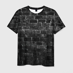Мужская футболка 3D с принтом Текстура темного кирпича в Курске, 100% полиэфир | прямой крой, круглый вырез горловины, длина до линии бедер | Тематика изображения на принте: 