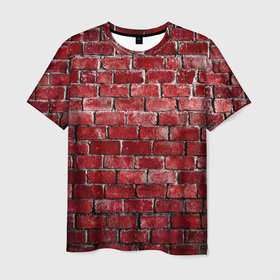 Мужская футболка 3D с принтом Текстура красного кирпича в Тюмени, 100% полиэфир | прямой крой, круглый вырез горловины, длина до линии бедер | Тематика изображения на принте: 
