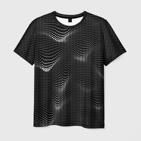 Мужская футболка 3D с принтом Чёрная оптическая иллюзия из точек , 100% полиэфир | прямой крой, круглый вырез горловины, длина до линии бедер | 