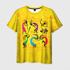 Мужская футболка 3D с принтом Танцующие Кокопелли в Курске, 100% полиэфир | прямой крой, круглый вырез горловины, длина до линии бедер | Тематика изображения на принте: 