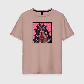 Женская футболка хлопок Oversize с принтом Рука с котиками в Кировске, 100% хлопок | свободный крой, круглый ворот, спущенный рукав, длина до линии бедер
 | 