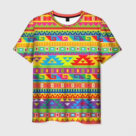 Мужская футболка 3D с принтом Мексиканские этнические узоры , 100% полиэфир | прямой крой, круглый вырез горловины, длина до линии бедер | Тематика изображения на принте: 