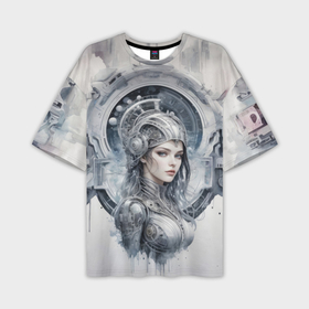Мужская футболка oversize 3D с принтом Акварельная девушка андроид в Курске,  |  | Тематика изображения на принте: 