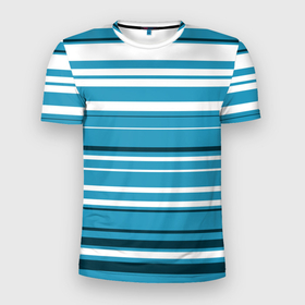 Мужская футболка 3D Slim с принтом Бело голубой в полоску в Белгороде, 100% полиэстер с улучшенными характеристиками | приталенный силуэт, круглая горловина, широкие плечи, сужается к линии бедра | 
