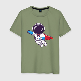 Мужская футболка хлопок с принтом Супер космонавт в Тюмени, 100% хлопок | прямой крой, круглый вырез горловины, длина до линии бедер, слегка спущенное плечо. | 