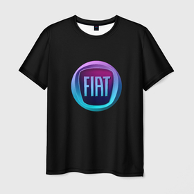 Мужская футболка 3D с принтом FIAT logo neon в Петрозаводске, 100% полиэфир | прямой крой, круглый вырез горловины, длина до линии бедер | 