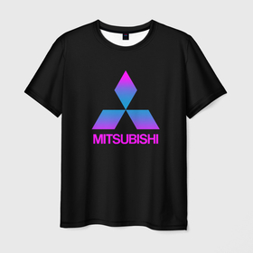 Мужская футболка 3D с принтом Mitsubishi gradient в Петрозаводске, 100% полиэфир | прямой крой, круглый вырез горловины, длина до линии бедер | Тематика изображения на принте: 
