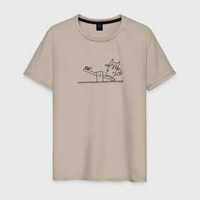 Мужская футболка хлопок с принтом Кот и божья коровка в Кировске, 100% хлопок | прямой крой, круглый вырез горловины, длина до линии бедер, слегка спущенное плечо. | 