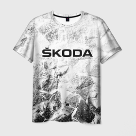 Мужская футболка 3D с принтом Skoda white graphite в Петрозаводске, 100% полиэфир | прямой крой, круглый вырез горловины, длина до линии бедер | Тематика изображения на принте: 