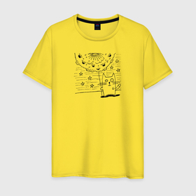 Мужская футболка хлопок с принтом Кот и луна в Кировске, 100% хлопок | прямой крой, круглый вырез горловины, длина до линии бедер, слегка спущенное плечо. | 