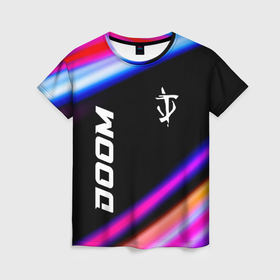 Женская футболка 3D с принтом Doom speed game lights в Кировске, 100% полиэфир ( синтетическое хлопкоподобное полотно) | прямой крой, круглый вырез горловины, длина до линии бедер | 