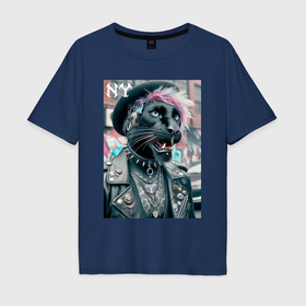 Мужская футболка хлопок Oversize с принтом Чувак модная пантера из Нью Йорка в Санкт-Петербурге, 100% хлопок | свободный крой, круглый ворот, “спинка” длиннее передней части | Тематика изображения на принте: 