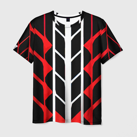 Мужская футболка 3D с принтом White and red lines on a black background в Белгороде, 100% полиэфир | прямой крой, круглый вырез горловины, длина до линии бедер | Тематика изображения на принте: 