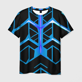 Мужская футболка 3D с принтом Blue lines on a black background в Екатеринбурге, 100% полиэфир | прямой крой, круглый вырез горловины, длина до линии бедер | Тематика изображения на принте: 