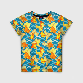 Детская футболка 3D с принтом Разноцветные золотые рыбки в Белгороде, 100% гипоаллергенный полиэфир | прямой крой, круглый вырез горловины, длина до линии бедер, чуть спущенное плечо, ткань немного тянется | 