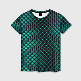 Женская футболка 3D с принтом Чёрно бирюзовый узорчатый паттерн в Санкт-Петербурге, 100% полиэфир ( синтетическое хлопкоподобное полотно) | прямой крой, круглый вырез горловины, длина до линии бедер | 