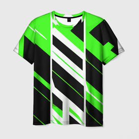 Мужская футболка 3D с принтом Black and green stripes on a white background в Петрозаводске, 100% полиэфир | прямой крой, круглый вырез горловины, длина до линии бедер | 