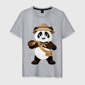 Мужская футболка хлопок с принтом Веселая панда следопыт в Белгороде, 100% хлопок | прямой крой, круглый вырез горловины, длина до линии бедер, слегка спущенное плечо. | 