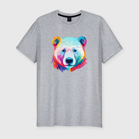 Мужская футболка хлопок Slim с принтом Яркий портрет белого медведя в Петрозаводске, 92% хлопок, 8% лайкра | приталенный силуэт, круглый вырез ворота, длина до линии бедра, короткий рукав | Тематика изображения на принте: 