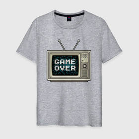 Мужская футболка хлопок с принтом Game over tv , 100% хлопок | прямой крой, круглый вырез горловины, длина до линии бедер, слегка спущенное плечо. | 