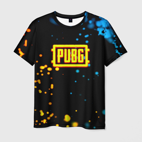 Мужская футболка 3D с принтом PUBG огненное лого в Санкт-Петербурге, 100% полиэфир | прямой крой, круглый вырез горловины, длина до линии бедер | Тематика изображения на принте: 