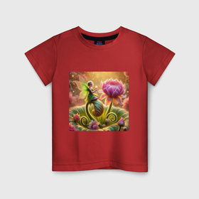 Детская футболка хлопок с принтом Заколдованная фея и цветущий лотос в Петрозаводске, 100% хлопок | круглый вырез горловины, полуприлегающий силуэт, длина до линии бедер | Тематика изображения на принте: 