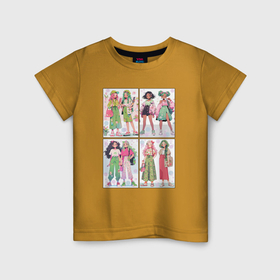 Детская футболка хлопок с принтом Девчонки   модницы набор открыток в Екатеринбурге, 100% хлопок | круглый вырез горловины, полуприлегающий силуэт, длина до линии бедер | 