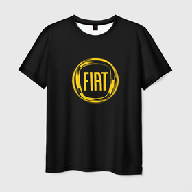 Мужская футболка 3D с принтом FIAT logo yelow в Петрозаводске, 100% полиэфир | прямой крой, круглый вырез горловины, длина до линии бедер | 