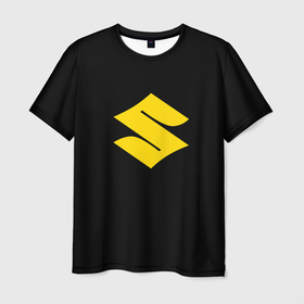 Мужская футболка 3D с принтом Suzuki logo yellow в Белгороде, 100% полиэфир | прямой крой, круглый вырез горловины, длина до линии бедер | 
